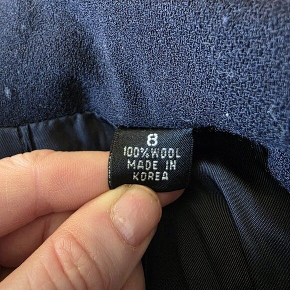 Linda Allard Ellen Tracy Blazer Women’s 8 Navy Wool Double Breasted Gold - Picture 10 of 16